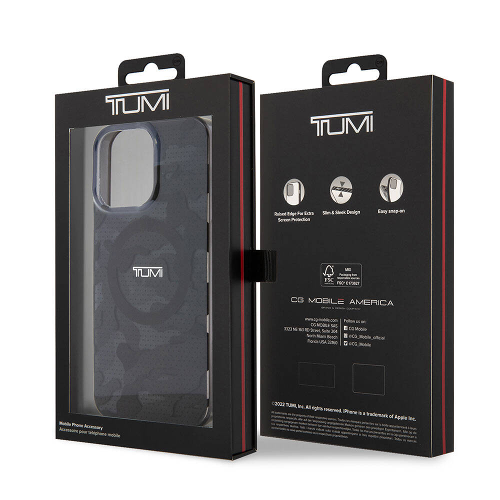 Apple iPhone 15 Pro Max Case TUMI Original Licensed M-safe Charging Feature PC TPU Dual Layer Camouflage Patterned Cover Blue