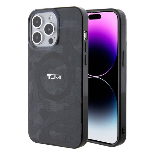 Apple iPhone 15 Pro Max Kılıf TUMI Orjinal Lisanslı M-safe Şarj Özellikli PC TPU Çift Katmanlı Kamuflaj Desenli Kapak Gri