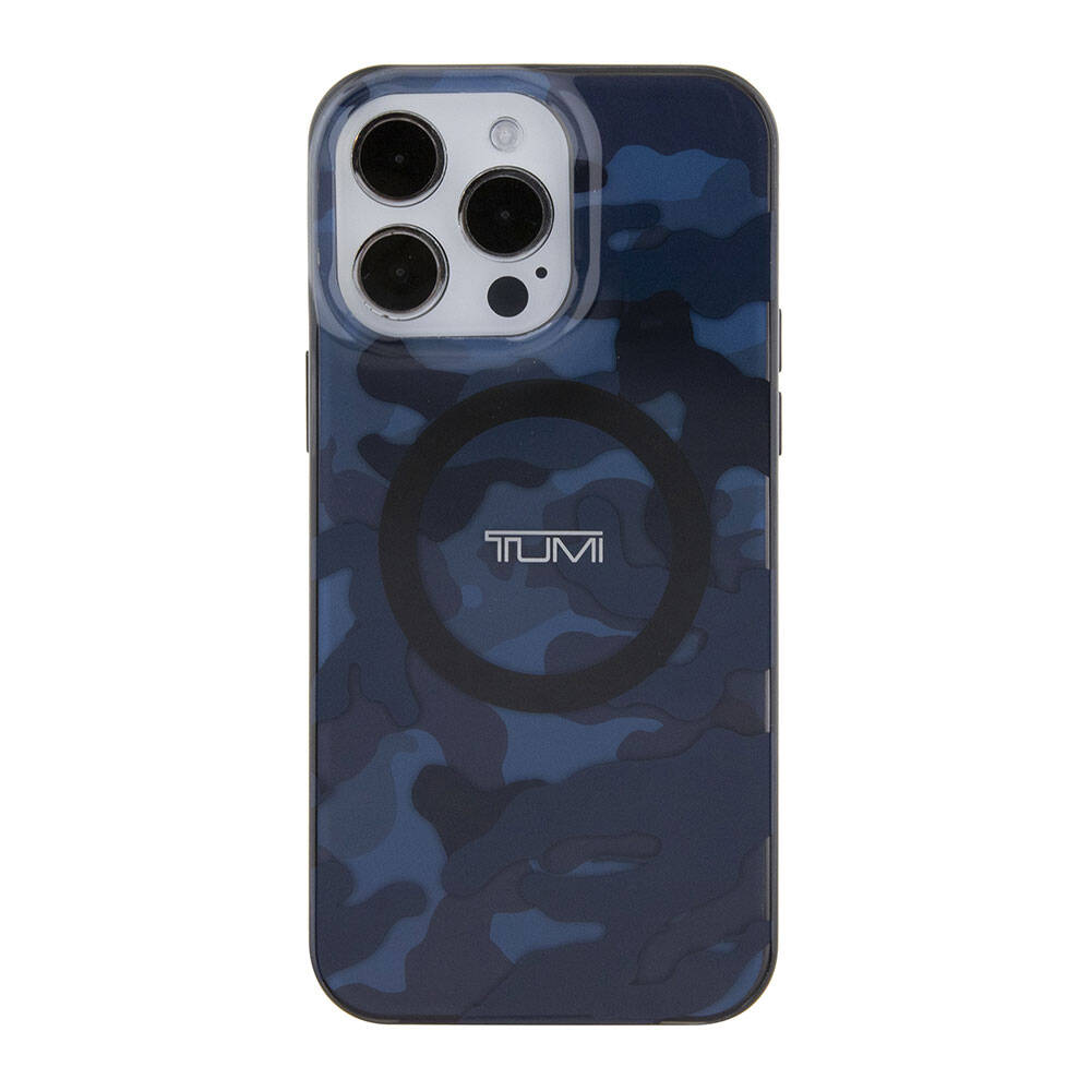 Apple iPhone 15 Pro Max Kılıf TUMI Orjinal Lisanslı M-safe Şarj Özellikli PC TPU Çift Katmanlı Kamuflaj Desenli Kapak Mavi