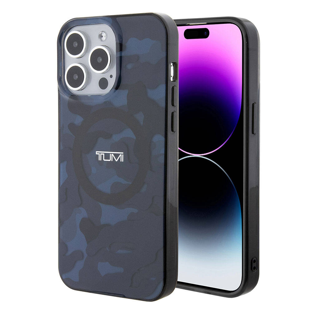 Apple iPhone 15 Pro Max Case TUMI Original Licensed M-safe Charging Feature PC TPU Dual Layer Camouflage Patterned Cover Gray