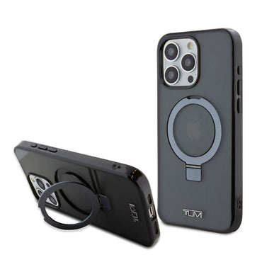 Apple iPhone 15 Pro Max Kılıf TUMI Orjinal Lisanslı M-safe Şarj Özellikli PC TPU Metal Logolu Ring Standlı Kapak Siyah