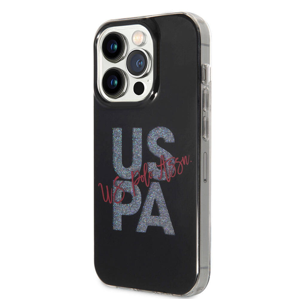 Apple iPhone 15 Pro Max Case US Polo Assn. Original Licensed Glitter Shiny Alphabet Design Cover Navy Blue