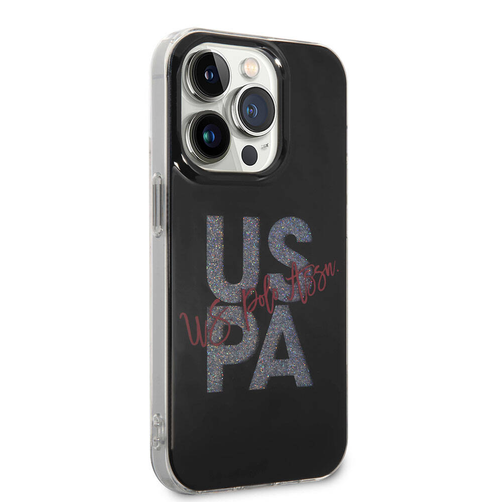 Apple iPhone 15 Pro Max Case US Polo Assn. Original Licensed Glitter Shiny Alphabet Design Cover Black