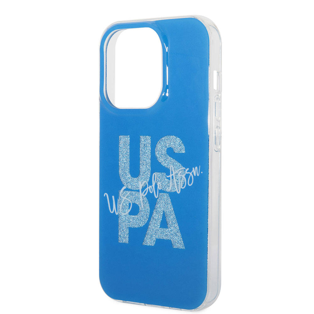 Apple iPhone 15 Pro Max Case US Polo Assn. Original Licensed Glitter Shiny Alphabet Design Cover Navy Blue