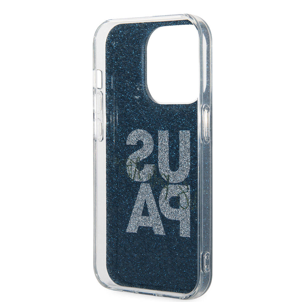 Apple iPhone 15 Pro Max Case US Polo Assn. Original Licensed Glitter Shiny Alphabet Design Cover Navy Blue