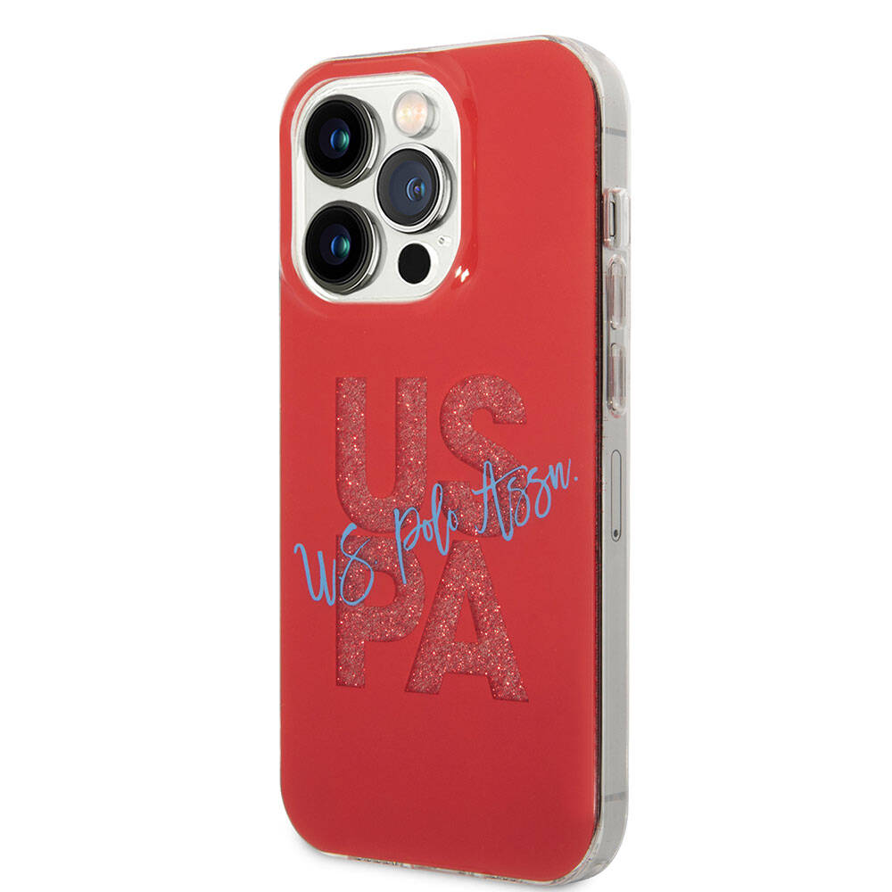 Apple iPhone 15 Pro Max Case US Polo Assn. Original Licensed Glitter Shiny Alphabet Design Cover Red