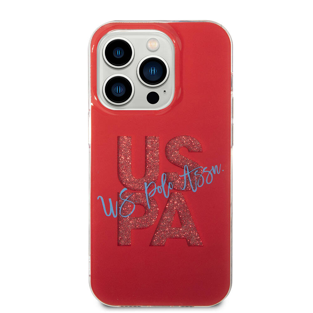 Apple iPhone 15 Pro Max Case US Polo Assn. Original Licensed Glitter Shiny Alphabet Design Cover Blue