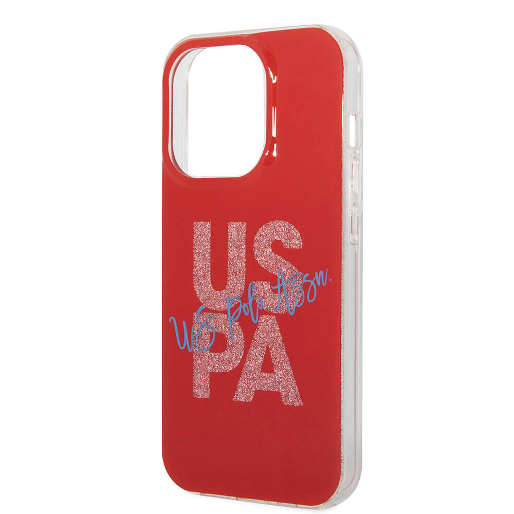 Apple iPhone 15 Pro Max Case US Polo Assn. Original Licensed Glitter Shiny Alphabet Design Cover Blue