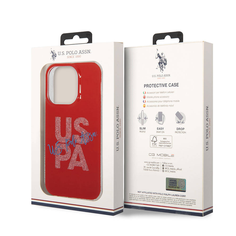 Apple iPhone 15 Pro Max Case US Polo Assn. Original Licensed Glitter Shiny Alphabet Design Cover Blue