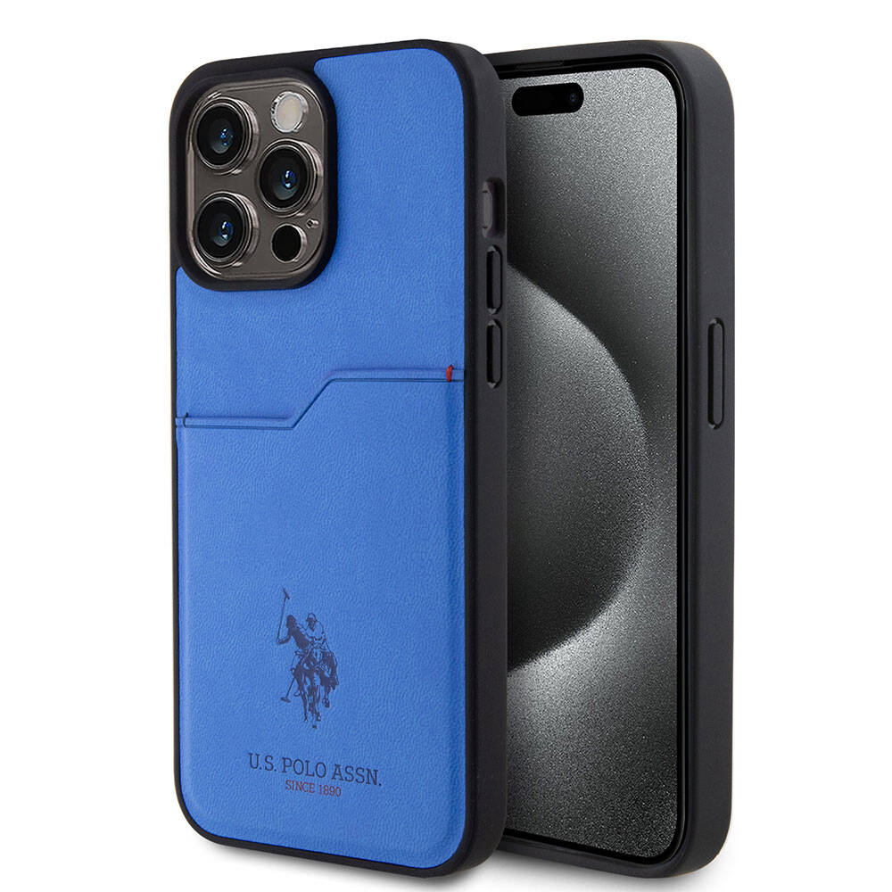 Apple iPhone 15 Pro Max Case US Polo Assn. Original Licensed Print Logo PU Card Holder Cover Navy Blue