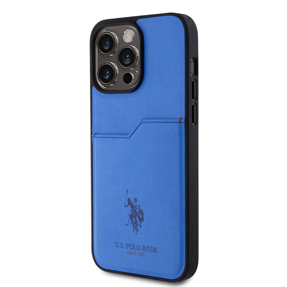 Apple iPhone 15 Pro Max Case US Polo Assn. Original Licensed Print Logo PU Card Holder Cover Navy Blue