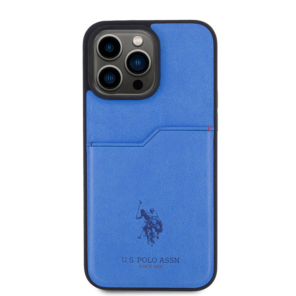 Apple iPhone 15 Pro Max Case US Polo Assn. Original Licensed Print Logo PU Card Holder Cover Navy Blue