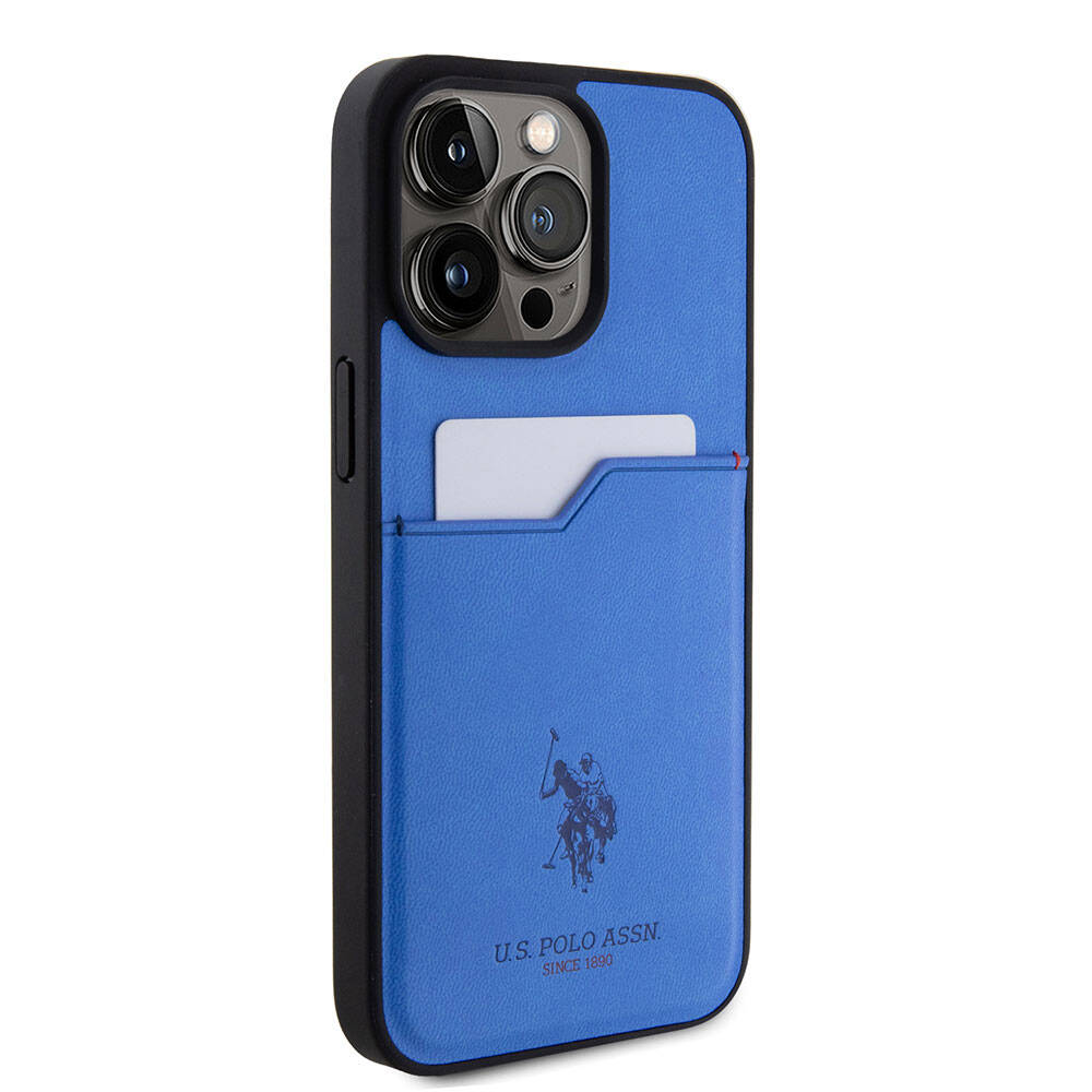 Apple iPhone 15 Pro Max Case US Polo Assn. Original Licensed Print Logo PU Card Holder Cover Navy Blue