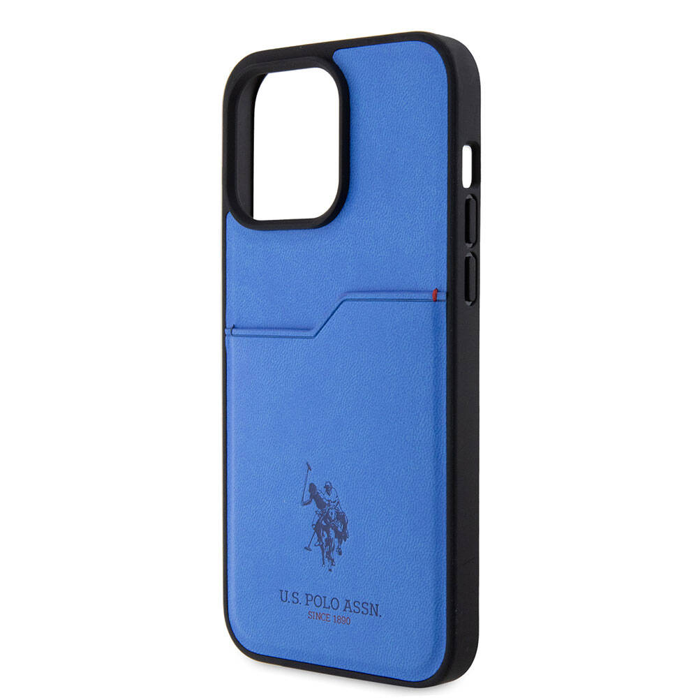 Apple iPhone 15 Pro Max Case US Polo Assn. Original Licensed Print Logo PU Card Holder Cover Navy Blue