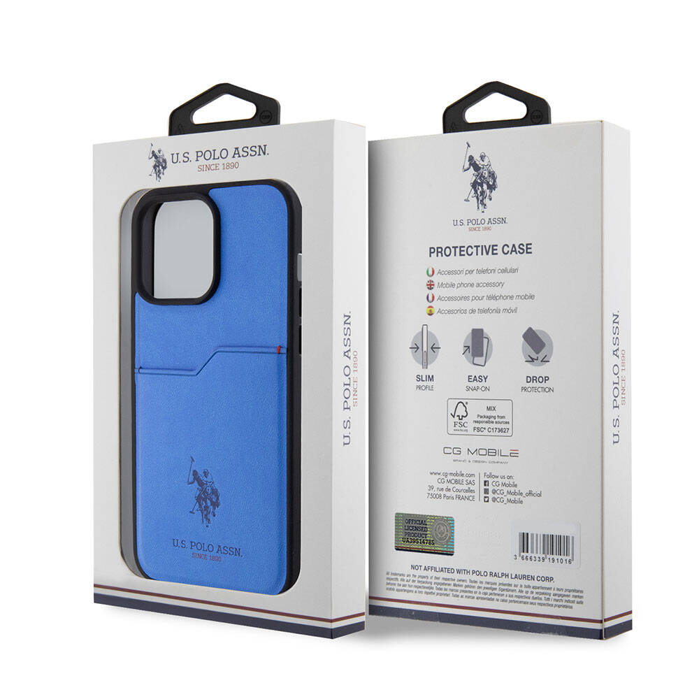 Apple iPhone 15 Pro Max Case US Polo Assn. Original Licensed Print Logo PU Card Holder Cover Navy Blue