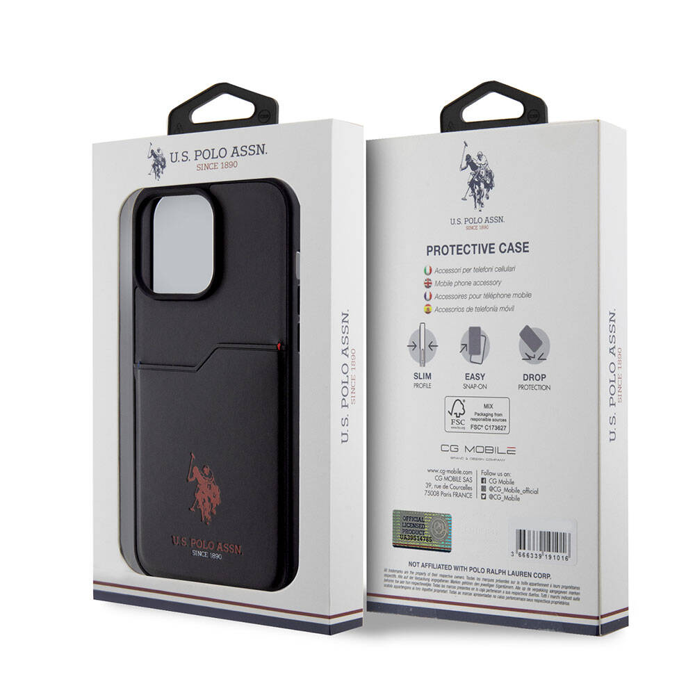 Apple iPhone 15 Pro Max Case US Polo Assn. Original Licensed Print Logo PU Card Holder Cover Navy Blue