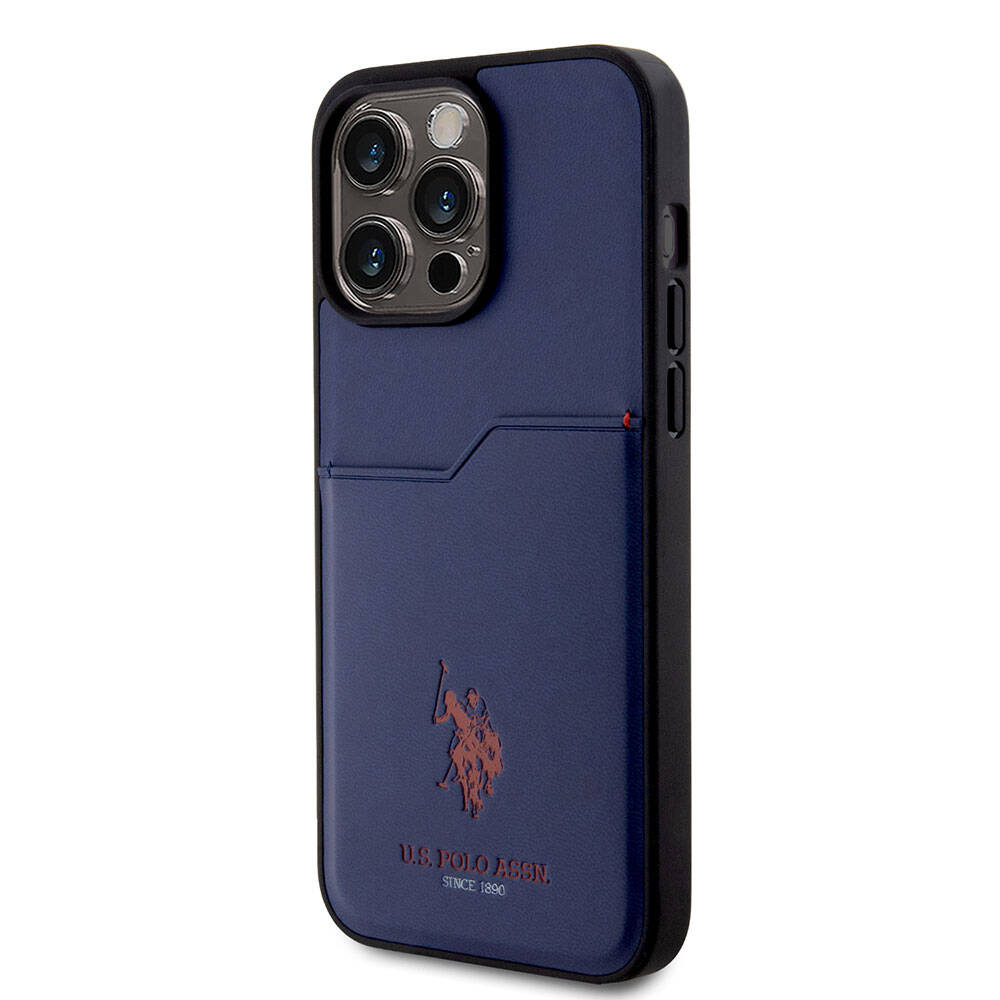 Apple iPhone 15 Pro Max Case US Polo Assn. Original Licensed Print Logo PU Card Holder Cover Navy Blue