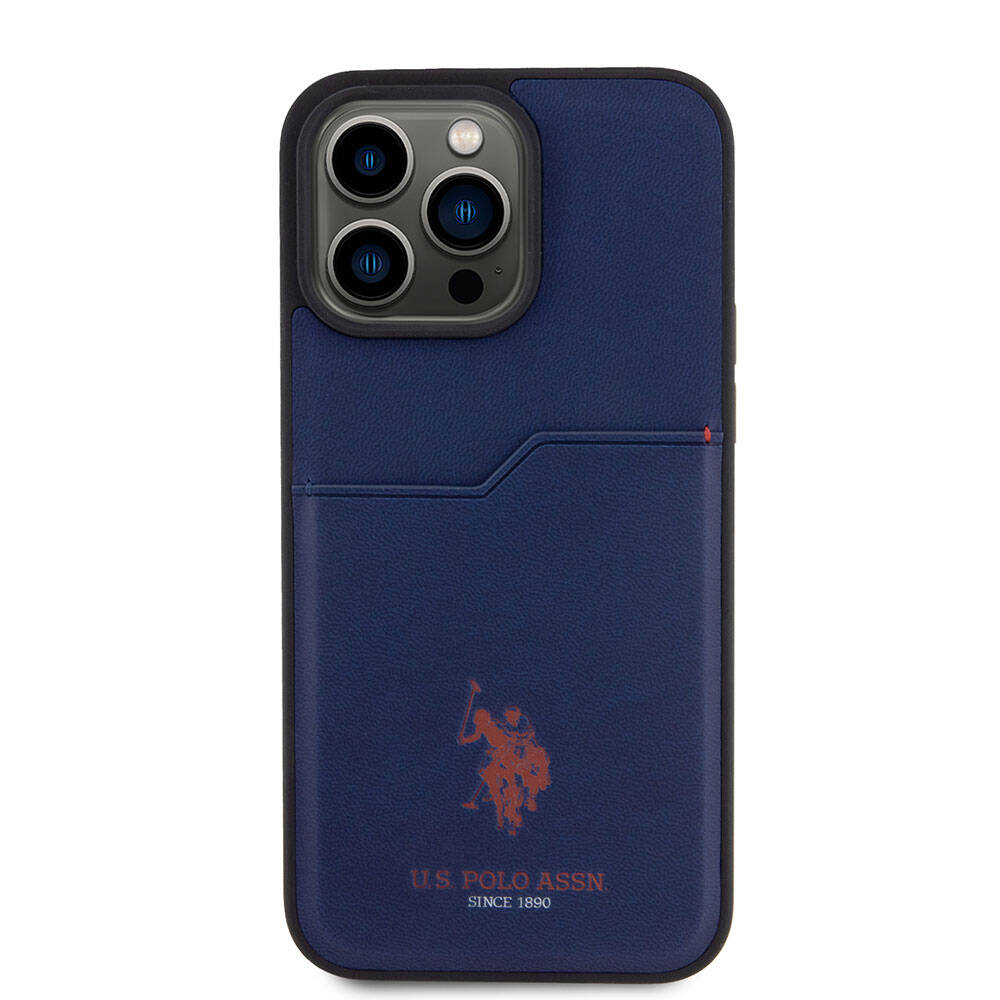 Apple iPhone 15 Pro Max Case US Polo Assn. Original Licensed Printed Logo PU Card Holder Cover Blue