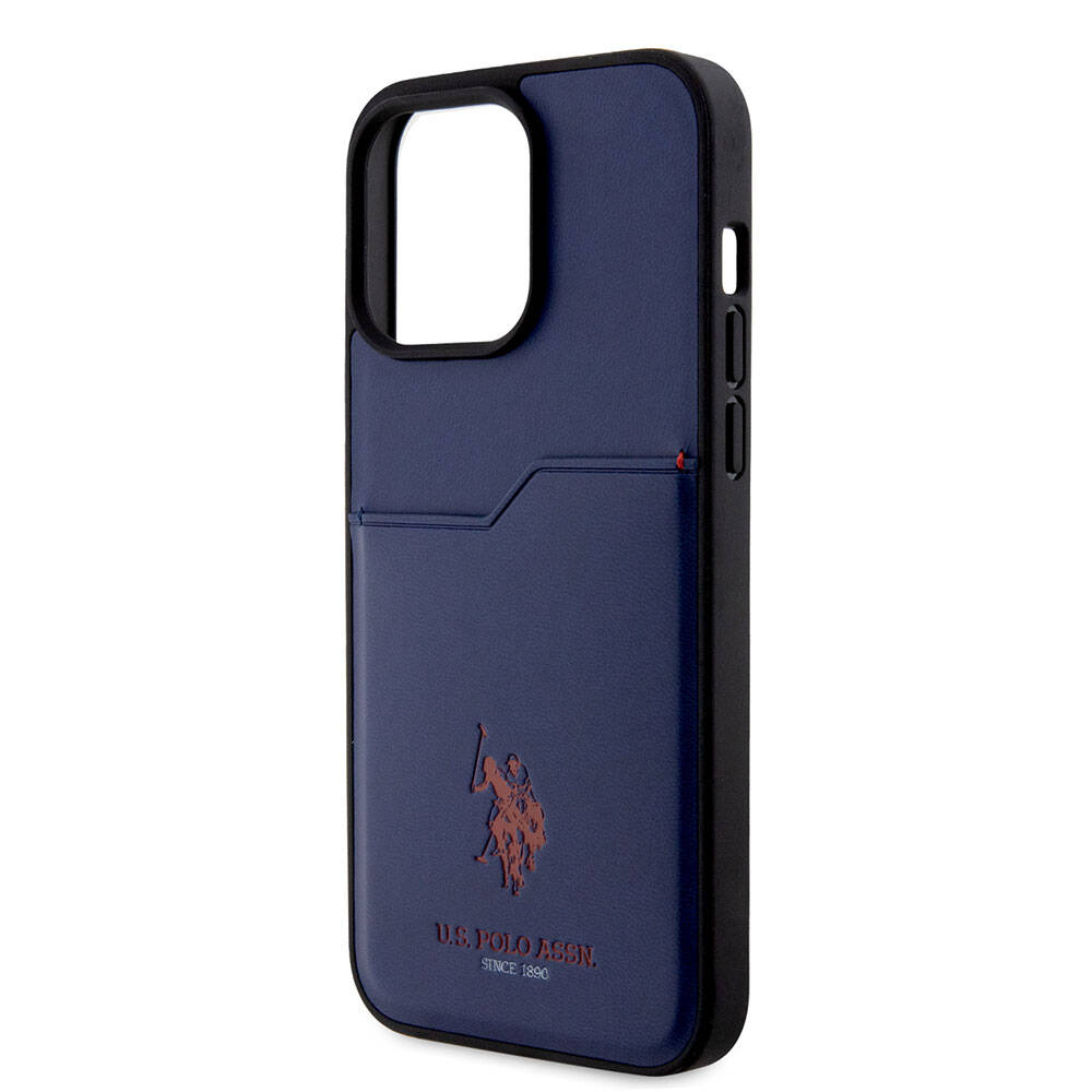Apple iPhone 15 Pro Max Case US Polo Assn. Original Licensed Printed Logo PU Card Holder Cover Blue