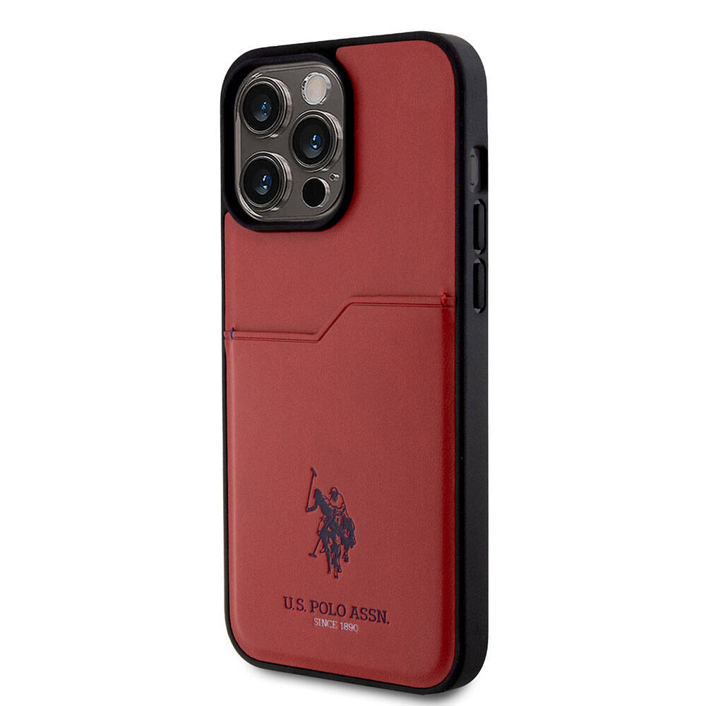 Apple iPhone 15 Pro Max Case US Polo Assn. Original Licensed Print Logo PU Card Holder Cover Navy Blue
