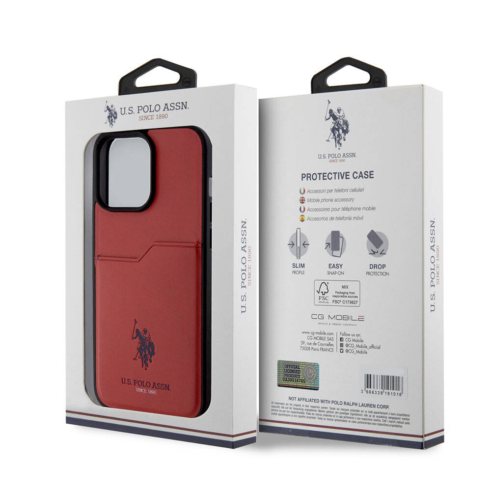 Apple iPhone 15 Pro Max Case US Polo Assn. Original Licensed Print Logo PU Card Holder Cover Navy Blue