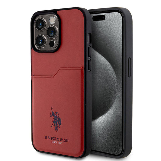 Apple iPhone 15 Pro Max Case US Polo Assn. Original Licensed Printed Logo PU Card Holder Cover Red