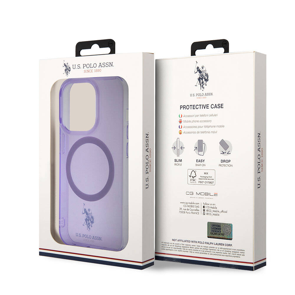 Apple iPhone 15 Pro Max Case US Polo Assn. Original Licensed M-safe Charging Transparent Design Cover Purple