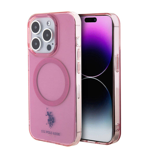Apple iPhone 15 Pro Max Case US Polo Assn. Original Licensed M-safe Charging Transparent Design Cover Pink