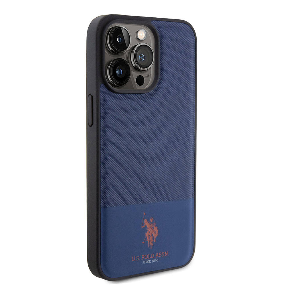 Apple iPhone 15 Pro Max Case US Polo Assn. Original Licensed Faux Leather Back Cover with Printed Logo and Knitted Pattern Red