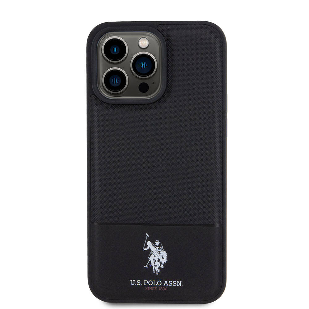 Apple iPhone 15 Pro Max Case US Polo Assn. Original Licensed Faux Leather Back Cover with Printed Logo and Knitted Pattern Red