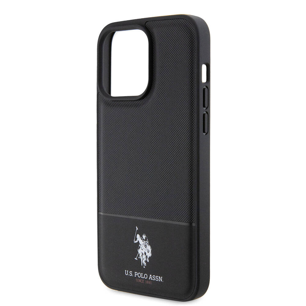 Apple iPhone 15 Pro Max Case US Polo Assn. Original Licensed Faux Leather Back Cover with Printed Logo and Knitted Pattern Green