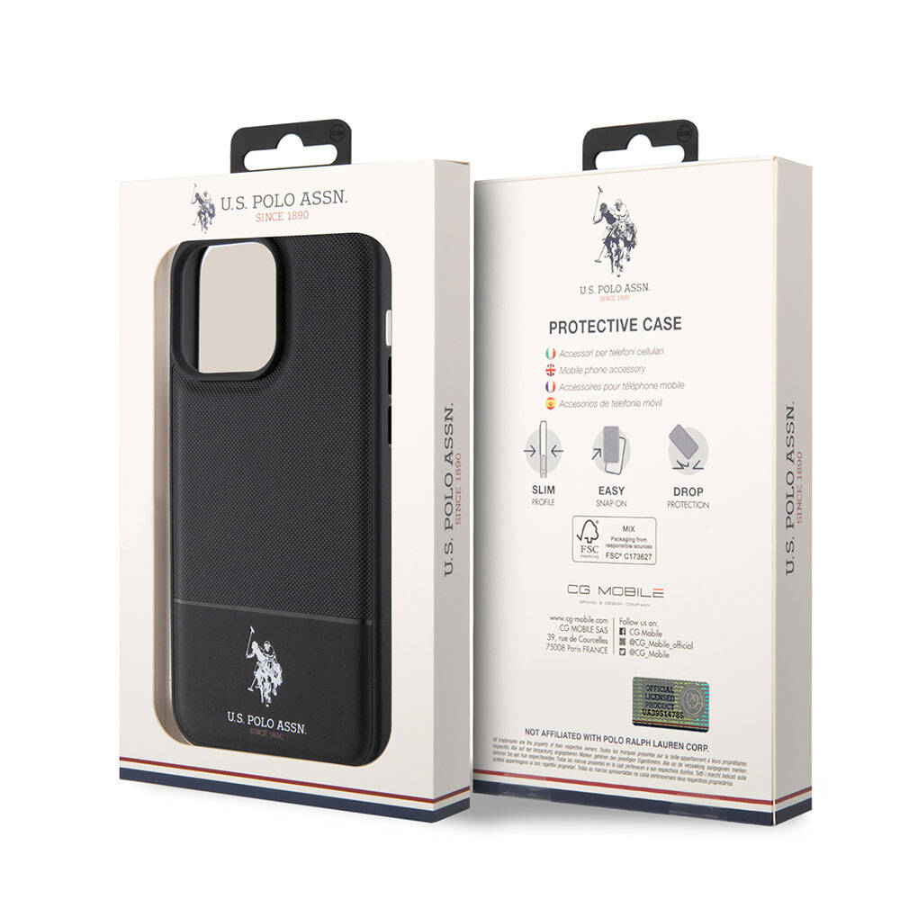 Apple iPhone 15 Pro Max Case US Polo Assn. Original Licensed Faux Leather Back Cover with Printed Logo and Knitted Pattern Red