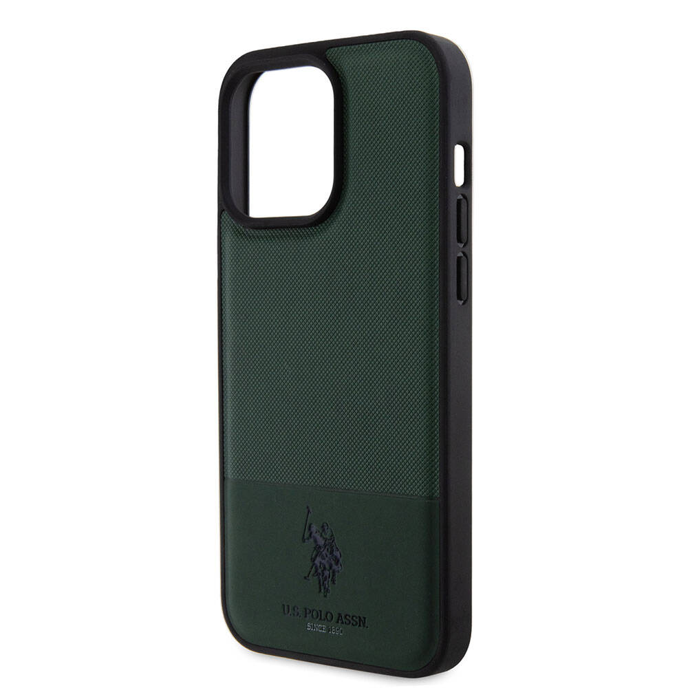Apple iPhone 15 Pro Max Case US Polo Assn. Original Licensed Faux Leather Back Cover with Printed Logo and Knitted Pattern Red