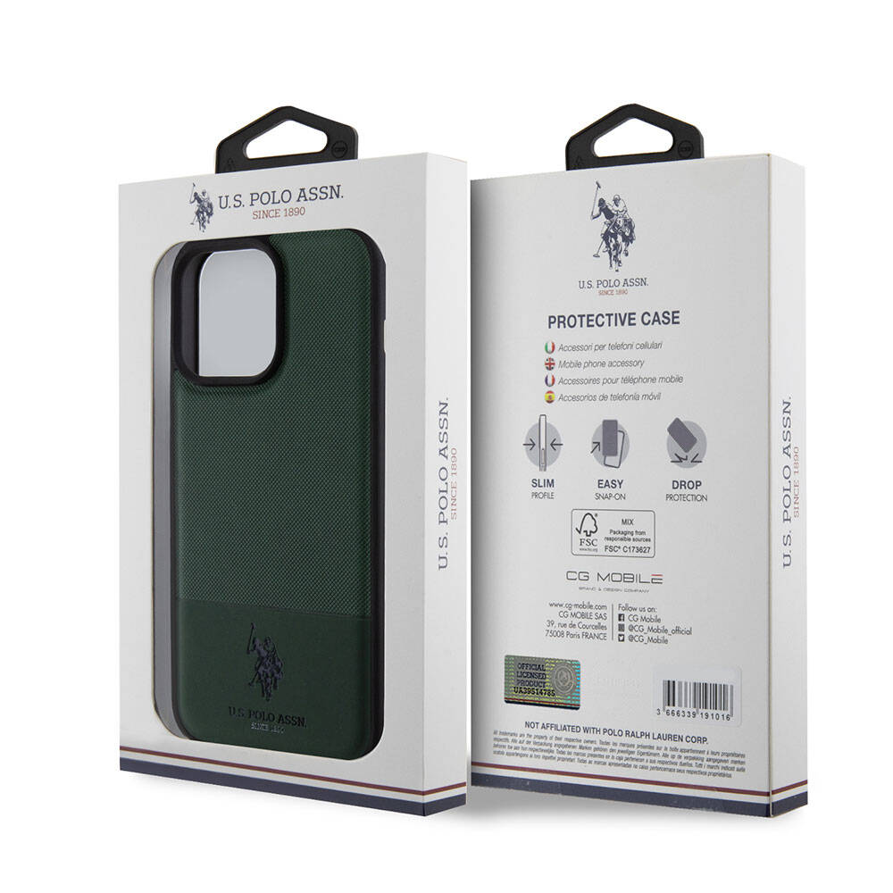Apple iPhone 15 Pro Max Case US Polo Assn. Original Licensed Faux Leather Back Cover with Printed Logo and Knitted Pattern Red