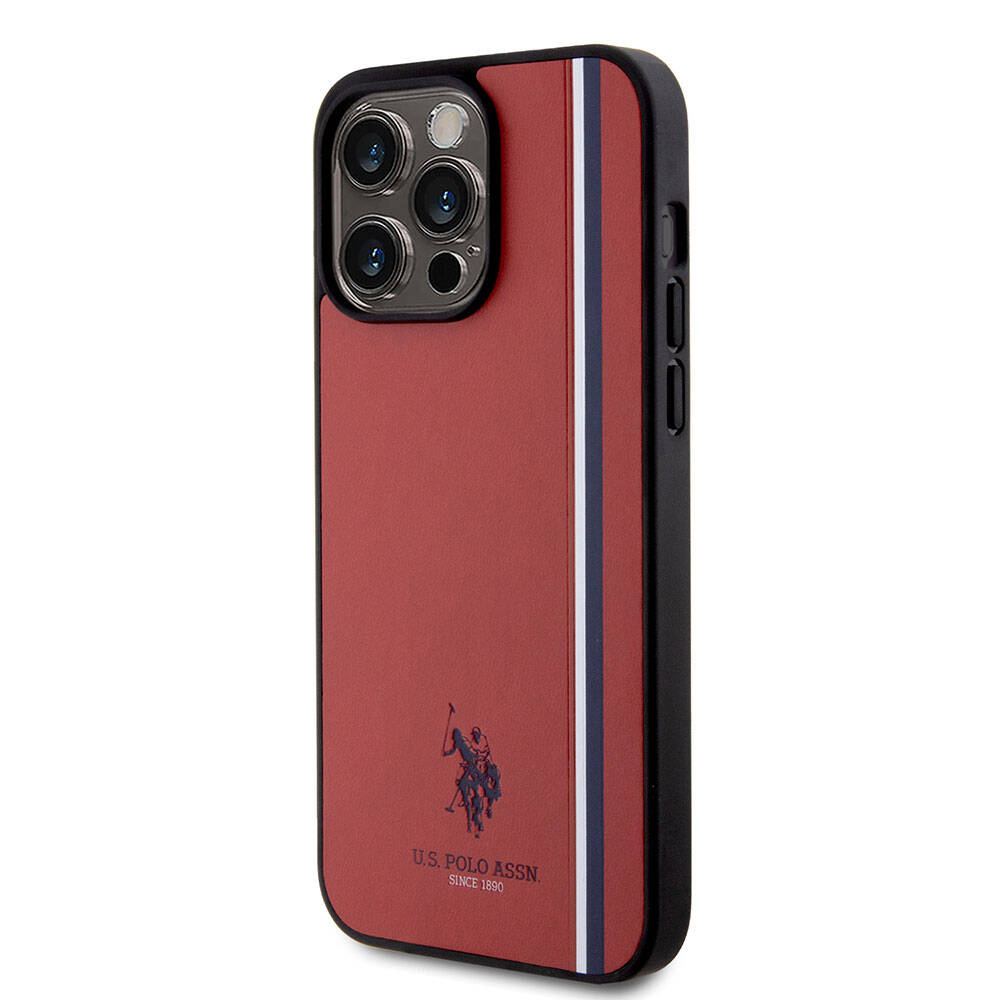 Apple iPhone 15 Pro Max Case US Polo Assn. Original Licensed Three Color Stripe Design Print Logo Cover Red