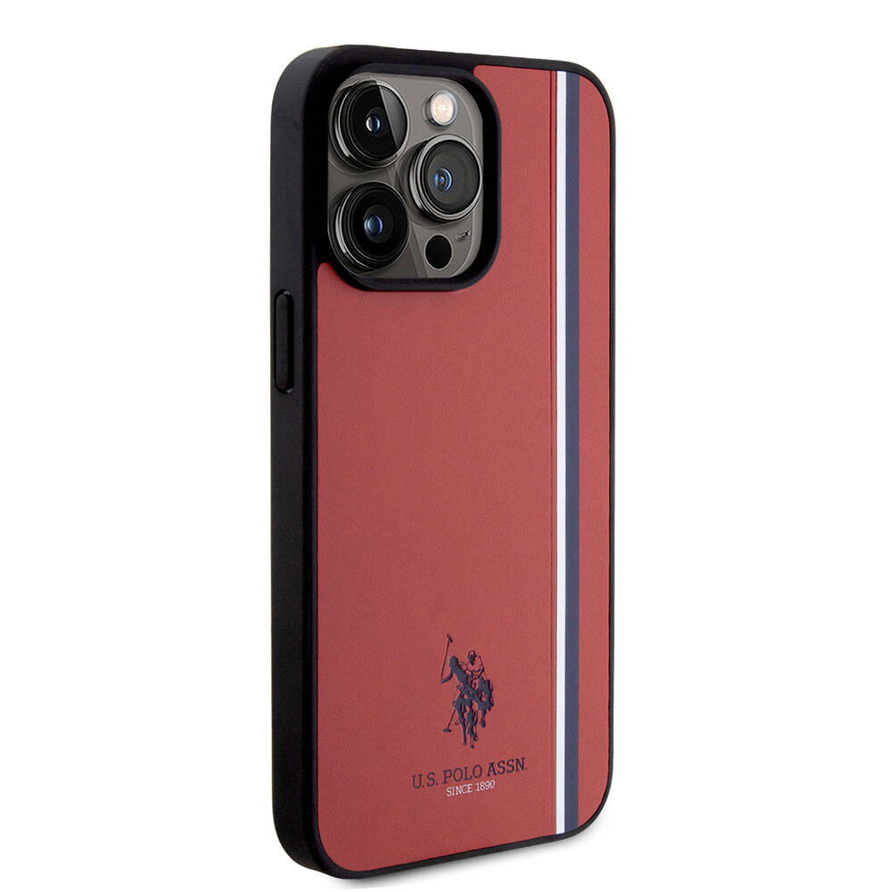 Apple iPhone 15 Pro Max Case US Polo Assn. Original Licensed Three Color Stripe Design Print Logo Cover Red