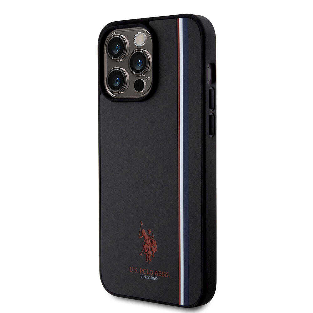 Apple iPhone 15 Pro Max Case US Polo Assn. Original Licensed Three Color Stripe Design Print Logo Cover Red