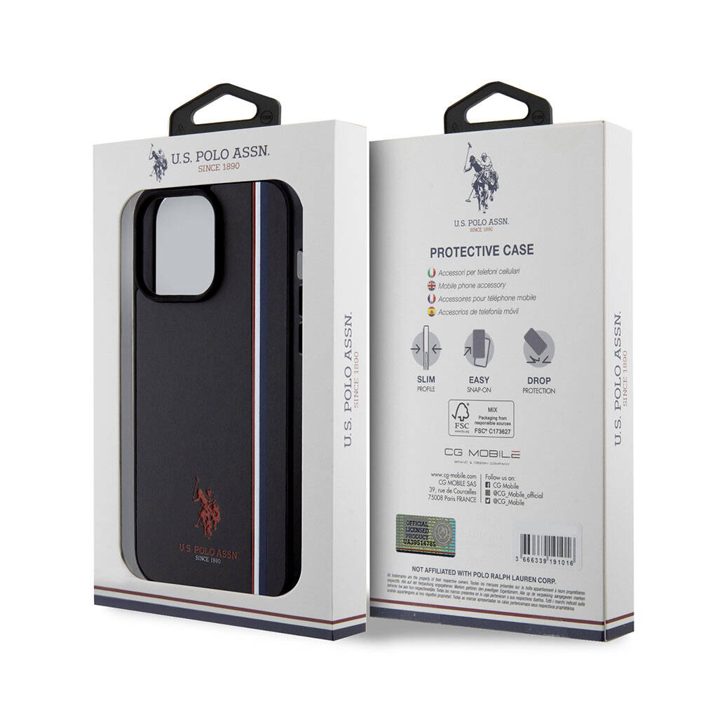 Apple iPhone 15 Pro Max Case US Polo Assn. Original Licensed Three-Color Stripe Design Print Logo Cover Navy Blue