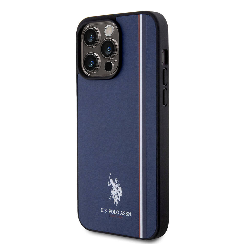 Apple iPhone 15 Pro Max Case US Polo Assn. Original Licensed Three Color Stripe Design Print Logo Cover White