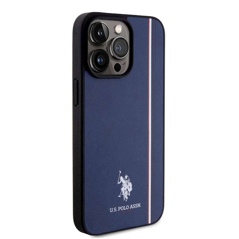 Apple iPhone 15 Pro Max Case US Polo Assn. Original Licensed Three-Color Stripe Design Print Logo Cover Navy Blue