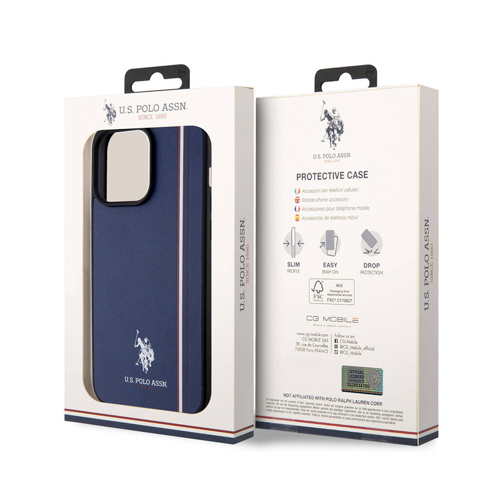 Apple iPhone 15 Pro Max Case US Polo Assn. Original Licensed Three Color Stripe Design Print Logo Cover White