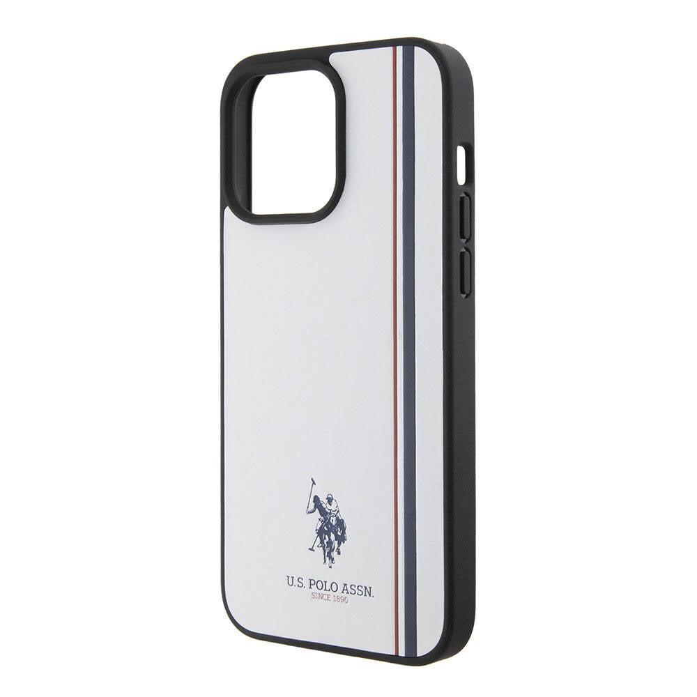 Apple iPhone 15 Pro Max Case US Polo Assn. Original Licensed Three Color Stripe Design Print Logo Cover White