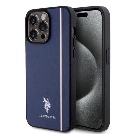 Apple iPhone 15 Pro Max Case US Polo Assn. Original Licensed Three-Color Stripe Design Print Logo Cover Navy Blue