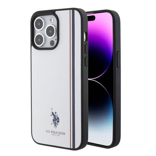 Apple iPhone 15 Pro Max Case US Polo Assn. Original Licensed Three Color Stripe Design Print Logo Cover White