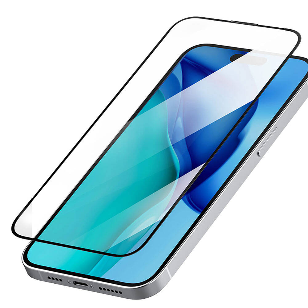 Apple iPhone 15 Pro Max Recci RSP-A23HD Full Transparent Tempered Glass Screen Protector Black