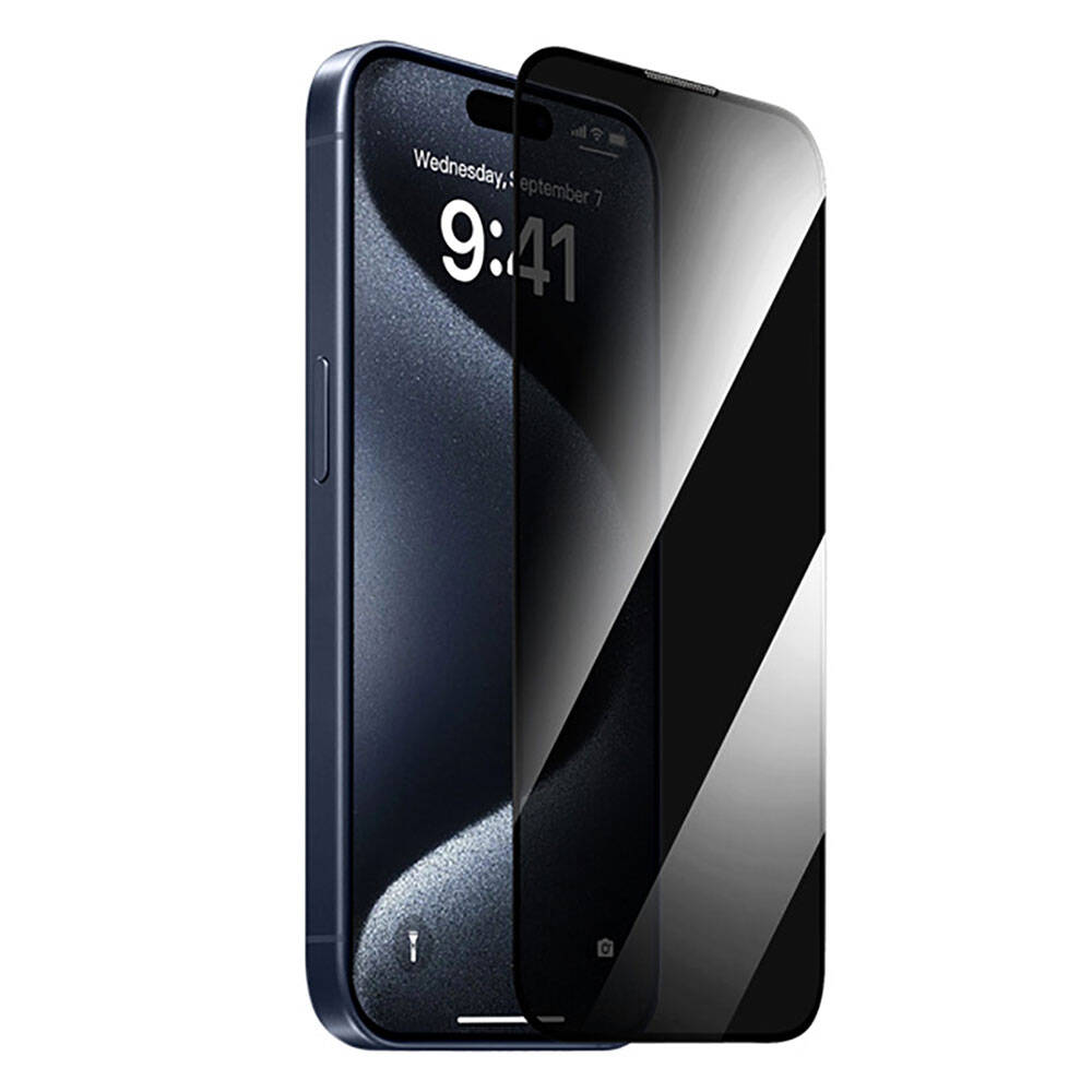 Apple iPhone 15 Pro Max Wiwu GT-011 Anti-Bacterial Polymer Oleophobic Coating Tempered Privacy Glass Screen Protector Black