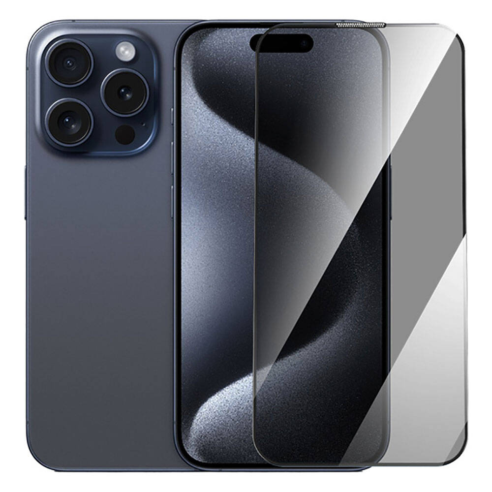 Apple iPhone 15 Pro Max Wiwu GT-011 Anti-Bacterial Polymer Oleophobic Coating Tempered Privacy Glass Screen Protector Black
