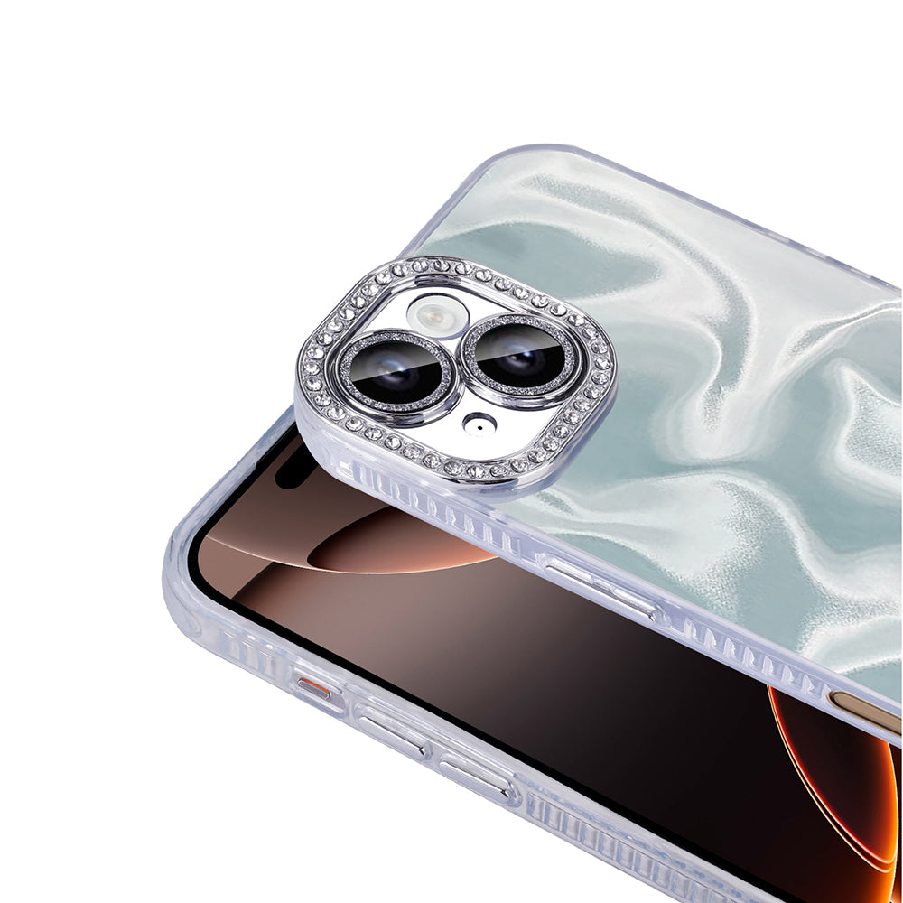 Apple iPhone 16 Airbag Case Shiny Stone Detail Design Zore Esila Cover White