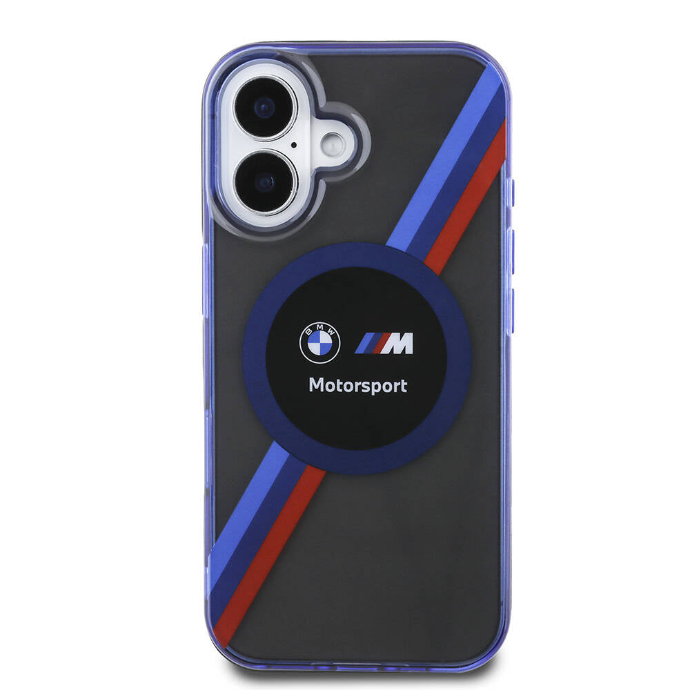 Apple iPhone 16 Case BMW Original Licensed M Logo Three Color Striped Motorsport Circle Cover Black