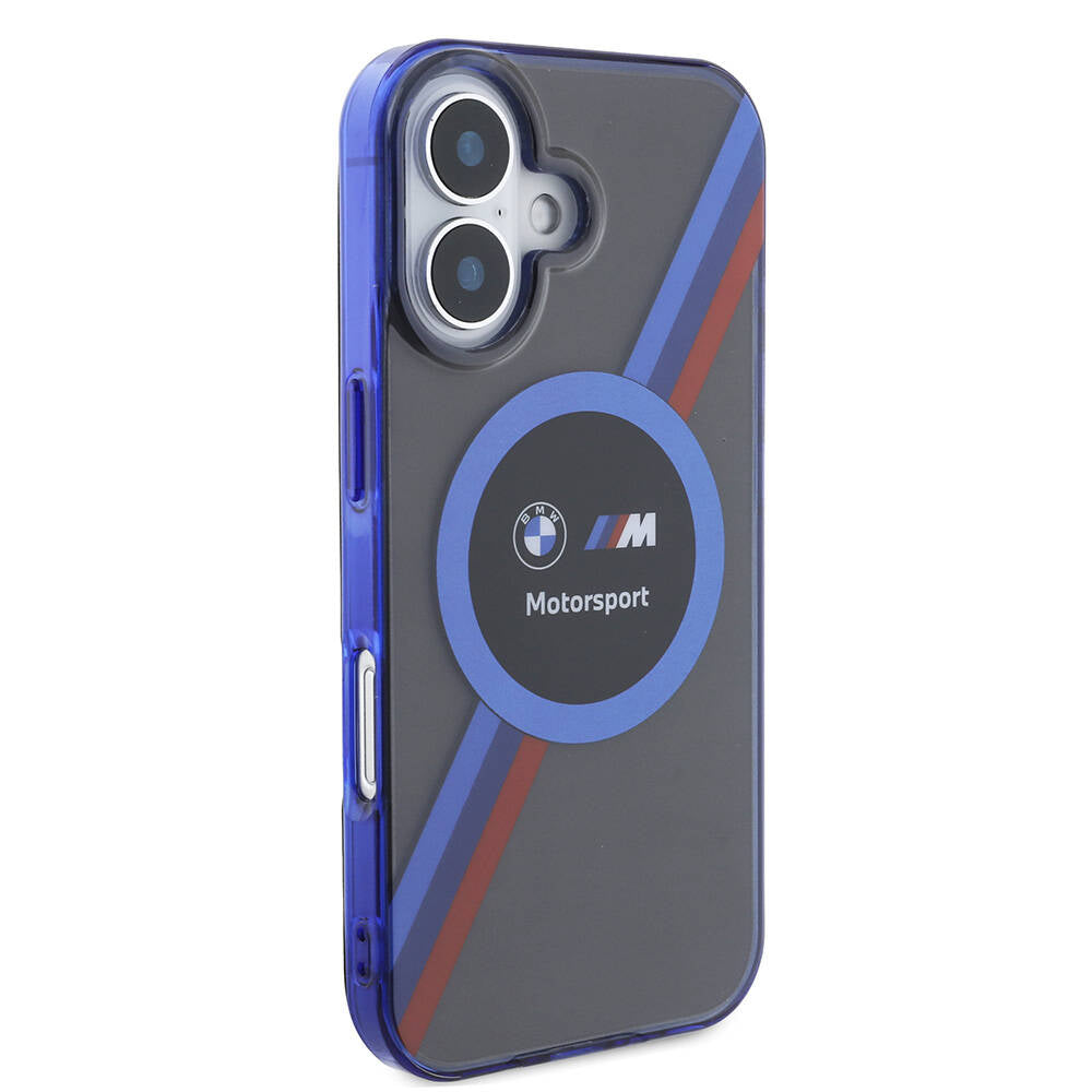 Apple iPhone 16 Case BMW Original Licensed M Logo Three Color Striped Motorsport Circle Cover Black